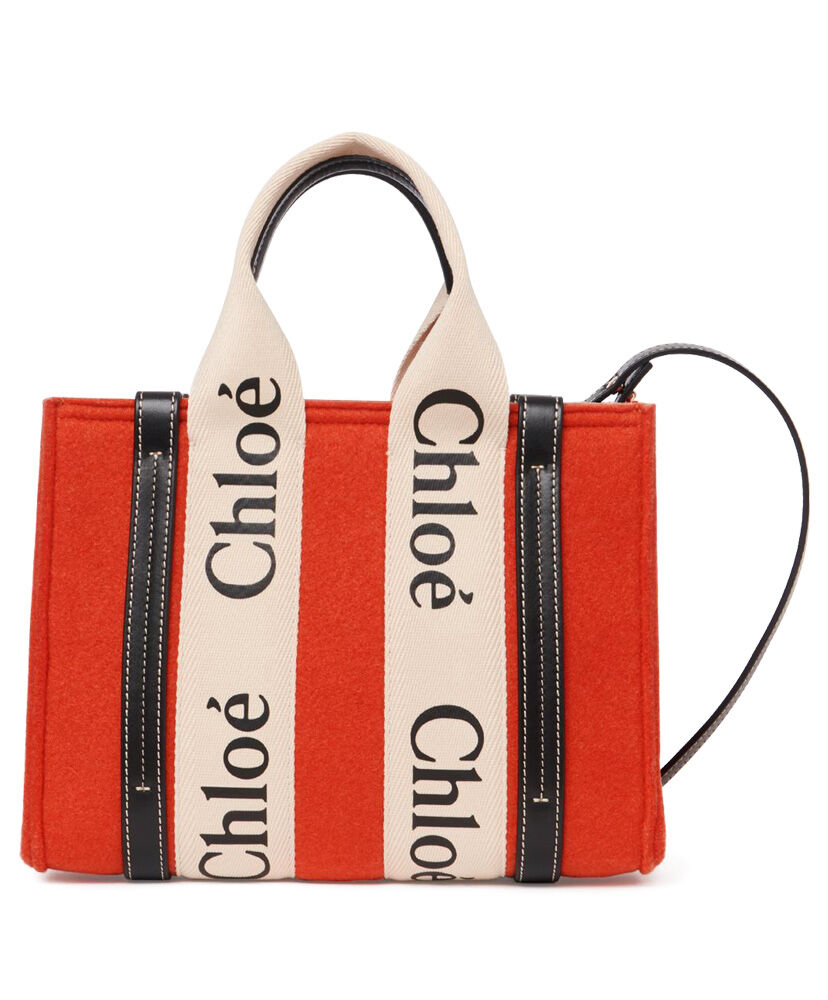 Chloe Small Woody Tote Bag With Strap Canvas with Leather Orange